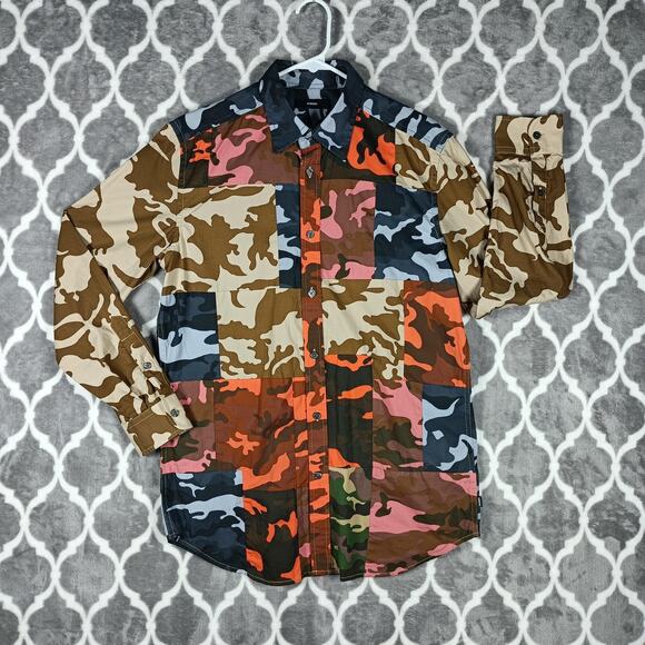 Diesel Shirt Mens Small Camo Patchwork Button Down Long Sleeve Cotton - Picture 2 of 12
